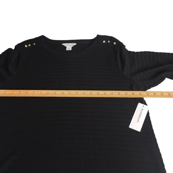 Liz Claiborne Knit Sweater Top Women XL Black Stripe Long Sleeve Shoulder Button - Picture 9 of 16